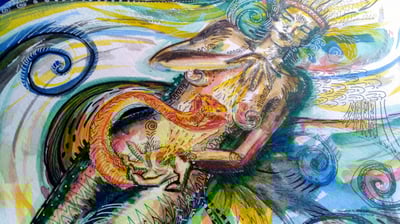 Aquarelle représentant une cabocla et l'energie du kundalini