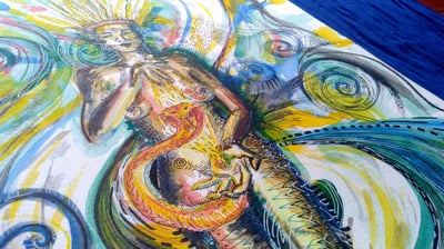 Aquarelle représentant une cabocla et l'energie du kundalini