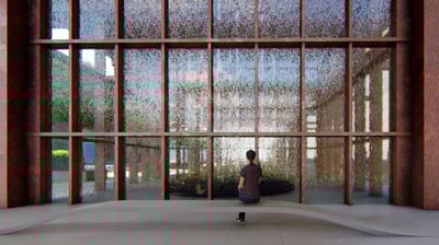 a person standing in front of a large window