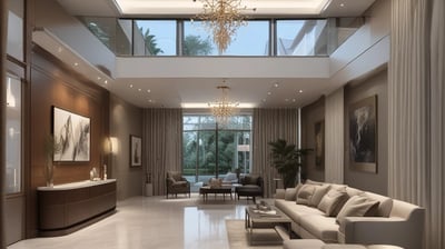 A construction site featuring a large red crane lifting a concrete section with a massive hole, positioned above a series of similar concrete sections placed in a trench. Workers wearing helmets and high-visibility vests are visible among the structures. In the background, there is a red and brown building and a clear blue sky with some clouds.