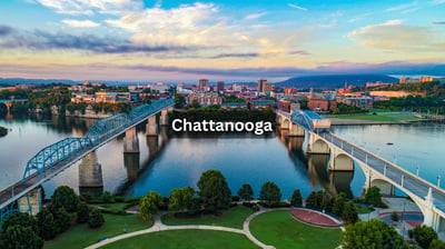 Double bridges and river view in Chattanooga Tennessee