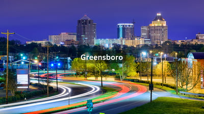 Nighttime skyline view in Greensboro North Carolina