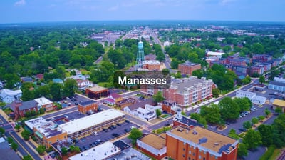 Aerial view in historic Manasses Virginia