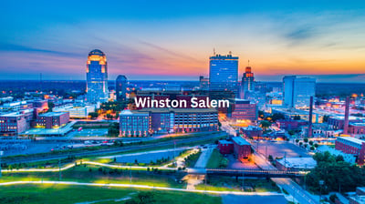 Aerial view of downtown Winston Salem North Carolina