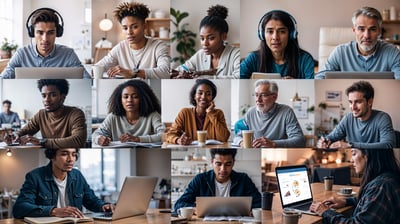 individuals using e-learning platforms on their devices.
