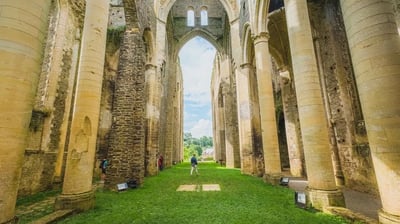 Vue de la nef de l'abbaye de Hambye