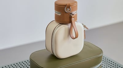 a suitcase with a bottle of wine on top of it