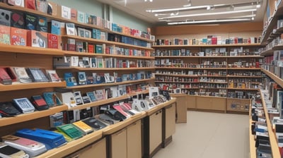A small kiosk under a large tree, selling mobile accessories and repair services. It is named 'Ravi Communication', as indicated by signs on the storefront. The stand is neatly arranged with mobile phone covers and various accessories. A person is seated inside, seemingly attending to tasks.