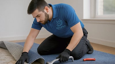 NexaPro technician installing new carpet during small property improvement project in Louisville