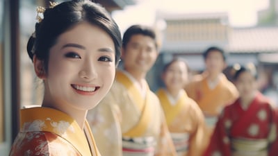 Japanese cultural performers in kimono