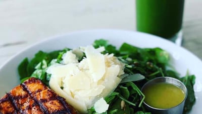 Grilled Smoked Salmon with Greens and Green Juice