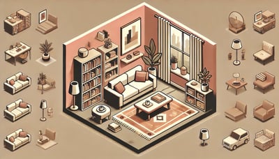 Wohnzimmer mit EInrichtungsgegenständen