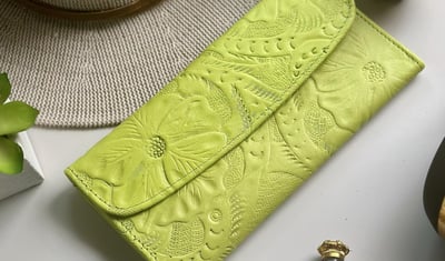 Women's soft leather wallet - Embossed leather wallet, Personalized gift for her - B