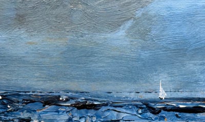 Untitled - An abstract impressionist painting of a sailboat in the ocean. ©Jim Neuner