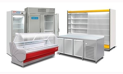 a refrigerated display case with a refrigerator refigeracion comercial , heladeras and a freezer