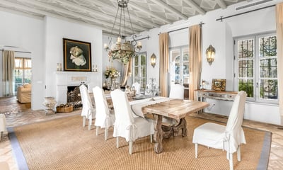 Dining room at Finca Santa Katerina with traditional furniture and chandelier