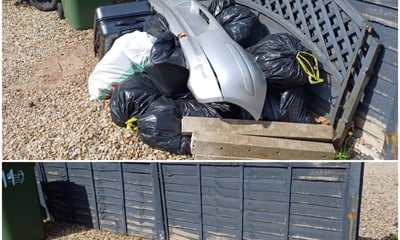 Before and after full rubbish removal in Worcester showing cluttered space cleared by Hilton’s licen