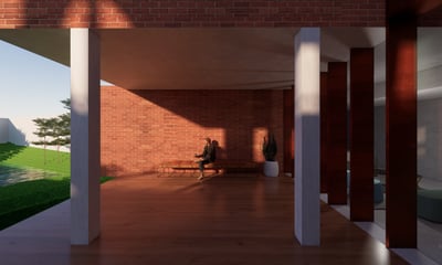 a man sitting on a bench in a brick wall