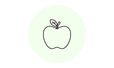 Ícone minimalista de uma maçã com fundo verde claro, simbolizando alimentação saudável.