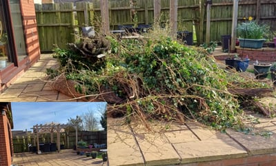 Before and after garden waste removal in Worcester by Hilton’s