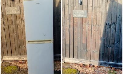 Before and after sofa removal in Worcester with bulky item safely cleared by Hilton’s Rubbish Remova