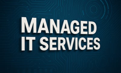 A blue and white Image with the words Managed IT Services