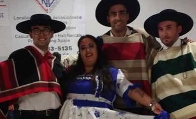 a group of people dressed in Chilean - style costumes