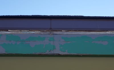 Rotting fascia board underneath drip edge. 