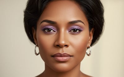 a woman with a purple eye shadow on her face