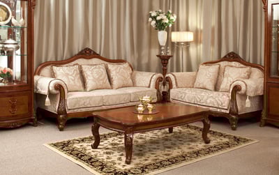 a living room with a couch and a table