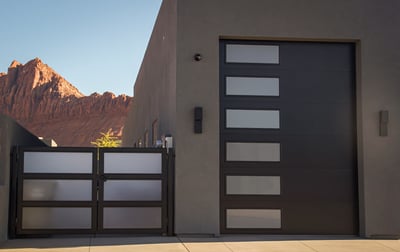 Modern RV Gate with Frosted Glass, Large RV Garage Door with Frosted Glass