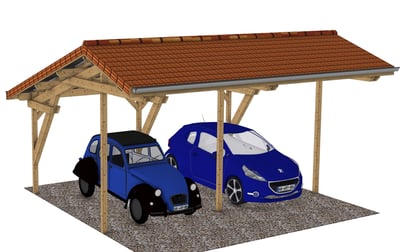 carport en bois avec deux voiture