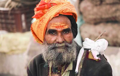 Portrait of a baba (holy man) captured in Varanasi, India.