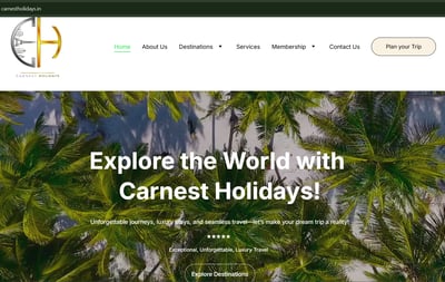 Tours and travel website for Carnest Holidays by Suvarna Visions in Vijayawada