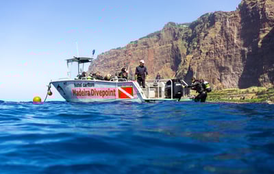 Dive Boat in front of cabo Girao Cliff