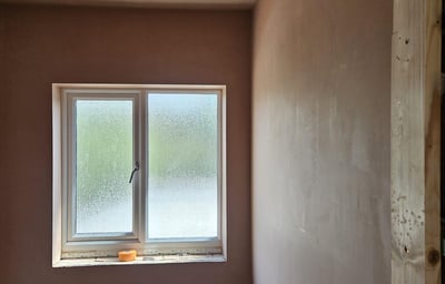 BATHROOM WINDOW, PLASTERED WALLS