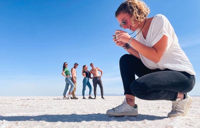 Funny perspective photo on the Uyuni Salt Flat where Louise appears to take a picture of us in miniature.
