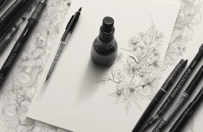 An intricate black and white woodcut-style illustration featuring abstract patterns and shapes, resembling a dense cluster of foliage and branches. A small, stylized figure appears to be sitting among the leaves, adding a touch of mystery.