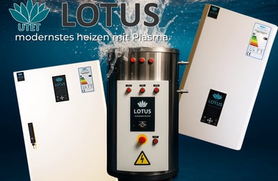 Lotus Plasma Thermen alle 3 Seriengeräte mit Utet Lotus Logo und Schriftzug modernstes heizen