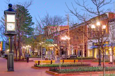 Pearl Street Mall in Boulder spring sunset