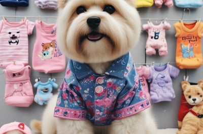 Two packages of pet milk substitute products are displayed, one for cats featuring a kitten, and one for dogs featuring a puppy. The packages are vibrant, with the cat product being blue and the dog product being blue and orange. A green plant leaf is partially visible on the left side of the image, with a soft beige background.