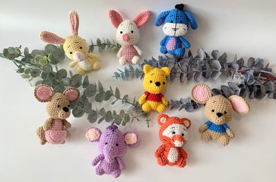 Winnie the Pooh stuffed animals, handmade crocheted animals