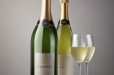 Two wine bottles with the label 'CAPÍTULO 2015 Vinho Regional Tejo' are placed on a wooden rack. The focus is on the intricate design and dark color of the bottles, with a barrel in the blurred background.