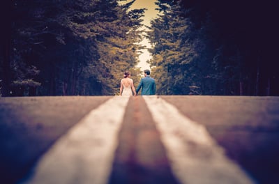 Antigua guatemala wedding photographer. Couple walking down the street.