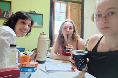 Spanish students in Rosario enjoying a break with coffee and mate.