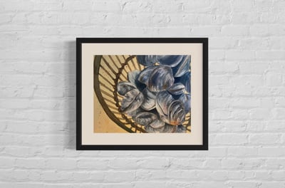 a painting of a basket full of quahogs