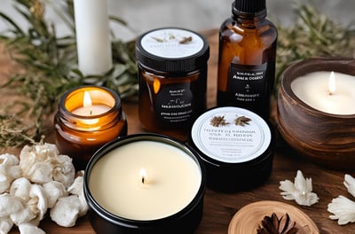 a variety of candles and candles on a table