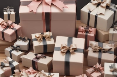A black wireless payment terminal by Vagaro is placed on a wrapped gift box with a white mesh bow. The background features a decorated Christmas tree with illuminated lights and ornaments in red, white, and green colors.
