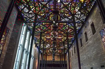 The stained-glass ceiling of the NGV in Melbourne
