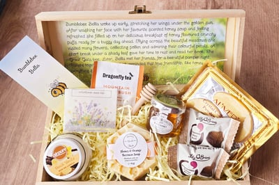 Wooden keepsake gift box filled with quality gifts